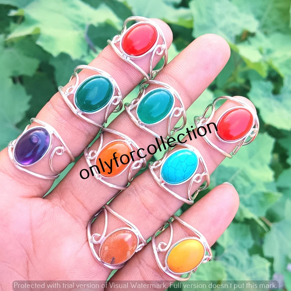 Lote al por mayor de anillos ajustables enchapados en plata de ley 925 con piedras preciosas turquesa y mezcla Foto 1 de 2