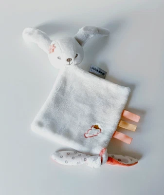 Doudou Plat/Mouchoir Mia Lapin Blanc Gris Fleur Étoiles Attache Tétine  - Nattou - Photo 1/4