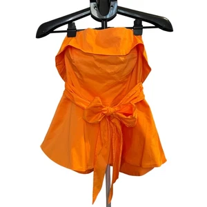 NY & Co Strapless Bow Blouse Small Orange Y2K Cocktail Party Top Vacation Retro - Picture 1 of 8