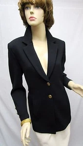 St. John Knit BASICS Black 2 Crest LOGO Buttons SZ 8 10 - Picture 1 of 6