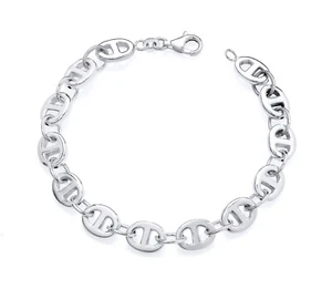 925 Sterling Silver 7.5" Mariner Anchor Bracelet Ladies Girls - Puffed 8mm Link - Picture 1 of 7