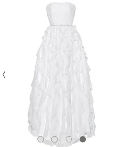 WHBM Sld Tiered Waterfall Gown Maxi Dress Sz 12 White (straps/belt) pit-t-pit 18 - Picture 1 of 6