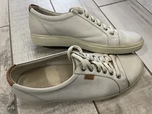 Ecco Womens Soft 7 Sneakers Shoes Cap Toe White Leather Lace Up  • Sz 40 EU 9 US - Picture 1 of 14