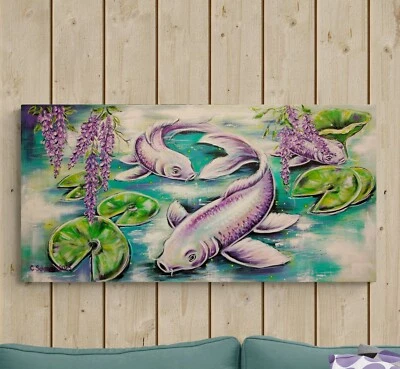WISTERIA KOI - Kunst Bild gemalt Deko Fische Blumen Seerosen  Christiane Schwarz - Bild 1 von 4