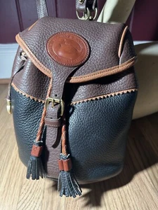 Vintage Dooney And Bourke Teton Mini Drawstring Backpack Black/Brown/Tan H511 - Picture 1 of 11