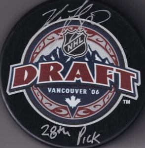 BECKETT NICK FOLIGNO SIGNED "28TH PICK" 2006 NHL DRAFT LICENSED LOGO PUCK 02117 - Picture 1 of 2