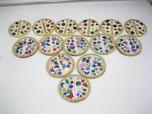 Vintage Lot of 14 Felt Sequin Holiday Coasters? Ornaments Handmade Red Green - Picture 1 of 10