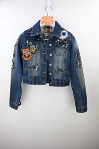 Henley's premium mid blue denim jacket with zip and patch detail size 1/UK6 - Picture 1 of 11