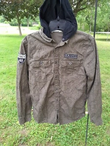 Boys Girls H&M Button Camo Long Sleeve Hoodie Collar Patches Shirt Wrld 13-14y - Picture 1 of 4