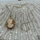 Antique Cameo Pendant Brooch 14K Gold With Chain