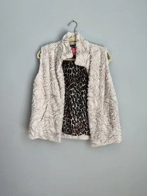 Chaleco Betsey Johnson Talla M Imitación Piel Roseta Remolino Bolsillos Ranura Guepardo Crema Foto 1 de 4