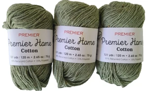 3 Skeins Premier Yarns Premier Home Cotton Yarn #38-15 Sage 2.65 oz/131 yds Each - Picture 1 of 2