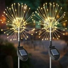2 x 120 Led Solar Powered Flower Firework Lamp Garden String Plant Path Lights
