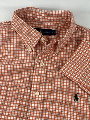 Camisa Ralph Lauren Para Hombres Con Botones Talla Grande Moderna Naranja Cuadros Logo de Poni Foto 1 de 4