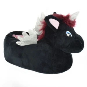Damas/adolescentes/niñas Peluche Novedad Negro Oscuro Gótico Unicornio Pegaso Pantuflas - Imagen 1 de 3