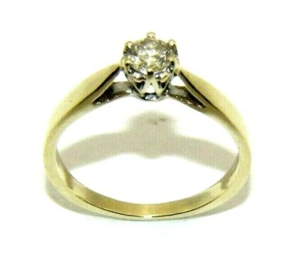 Bague De Fiançailles Solitaire En Or Jaune 9 Carats Avec Diamant Taille M - Photo 1/4