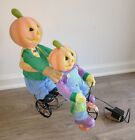 Vintage Gemmy Halloween Pumkins On Tricycle Color Changing Fiber Optics 19" Tall
