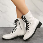 Women Low Heel Military Mid Calf Boots Lace Up Combat Boots Round Toe Size 4-9