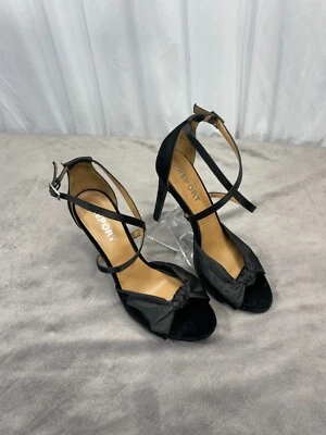 Tacones de aguja Report Francesca's para mujer talla 8,5 tela negra anudada punta abierta Foto 1 de 4