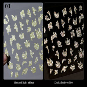 Glitter French Nail Stickers Nail Se Art 3D Decals Manicure Decoration Gold US
