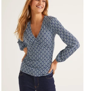 98 $ Boden US 10 UK14 Jersey Viskose Wickel Top Bluse Heritage Blue - Bild 1 von 8