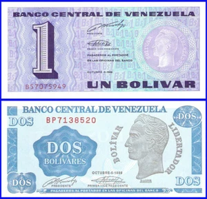 Lot Venezuela UNC Scheine 1 & 2 Bolivares 1989, ( Währung Banknote Papiergeld ) - Bild 1 von 3