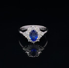 14K Solid White Gold 1.79ct Oval Sapphire and Brilliant Round Diamond Halo Ring
