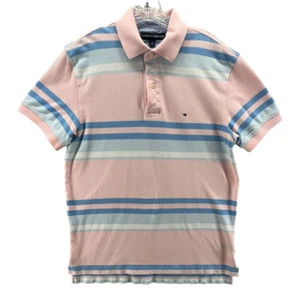 Tommy Hilfiger Hombre Polo M Top Rosa Azul Rayas Manga Corta Loge - Imagen 1 de 11
