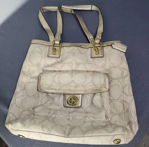 COACH PENELOPE Signature Double Handle Cream Gold Metallic Handbag Purse *READ - Picture 1 of 12