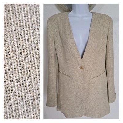 Blazer Escada Sencillo Pecho Texturizado Talla S 6 Caqui Nuevo Mezcla Lana/Seda Costero Foto 1 de 4