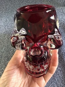 Glass Skull Candle Holder RED ART GLASS Halloween Skeleton Goth Decor - Picture 1 of 15