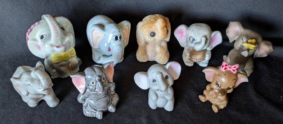 Lote de 9 estatuillas pequeñas vintage de porcelana cerámica elefantes troncos EL13 Foto 1 de 4