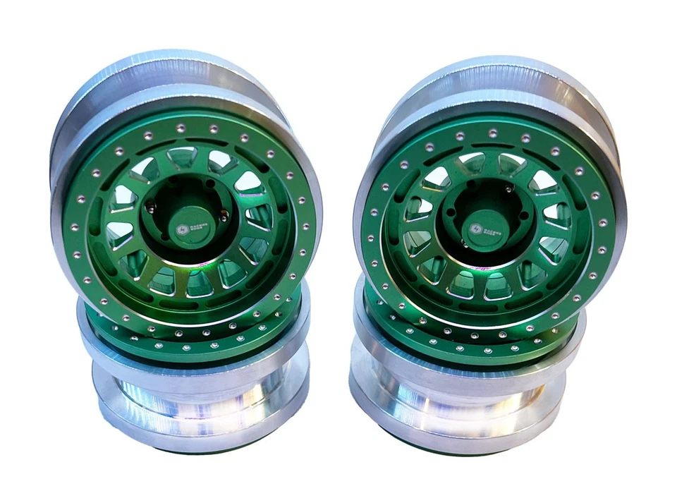 HRP Racers Edge Aluminum Cnc 2.9'' Wheels For Axial Scx6 4Pcs B Style Green - Image 1 of 2
