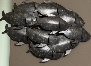 School Of Fish Galvanized Metal Rustic Wall Decor   L17.5” x W11.5” x  H 1.5” - Picture 1 of 2