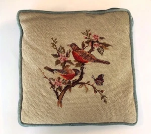 Vintage Nadelspitze Überwurf Kissen Vogel Blumen Blau Samt Landhaus Landhaus - Bild 1 von 9