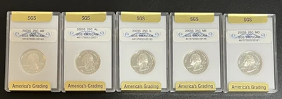 90% SILVER STATE 5 QUARTER LOT 2003 S 25c SGS Slab PROOF PRCAM AL AR IL ME MO - Image 1 of 2