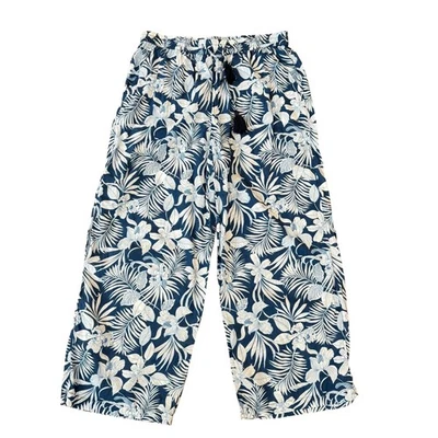 Tommy Bahama Mujer Grande Azul Blanco Tropical Estampado Palma Pierna Ancha Pantalones Foto 1 de 4