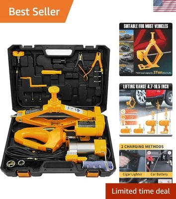 Compact 3 Ton 12V Electric Scissor Jack, Wrench & Inflator for Efficient Repairs Foto 1 de 4