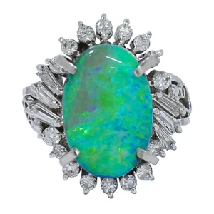 Anillo de ópalo de roca de 3,72 quilates con diamantes de 0,495 quilates platino Pt900 EE. UU. 6,5 9,2 g - Imagen 1 de 8