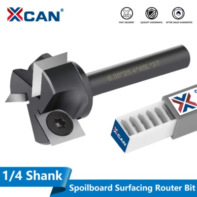 XCAN CNC Spoilboard Surfacing Router Bit 1/4'' Shank 1" Cutting Dia. Carbide Insert