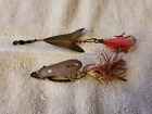 Vintage Hard to Find Metal Fishing Lures x 2 Unusual Spring Loaded Spoon Style 