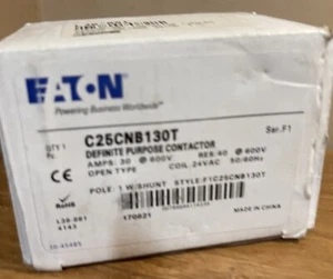 Eaton Definite Purpose Contactor 30A, 600V, Open Type, 24 VAC Coil 1P C25CNB130T - Bild 1 von 5