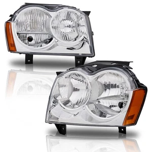 Fit For 2005 2006 2007 Jeep Grand Cherokee Headlamp Chrome Headlights Left Right - Picture 1 of 10