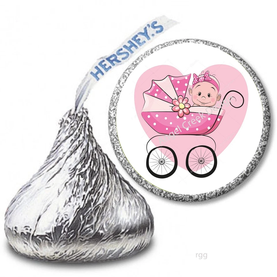 108 pegatinas rosas para carruaje de niña Baby Shower Hershey Kiss envoltorios de caramelos Foto 1 de 1