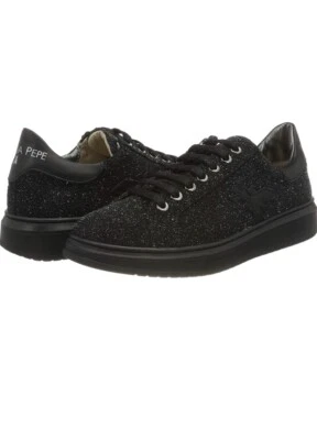 Zapatillas para niña PATRIZIA PEPE PPJ519 negras gris brillo Reino Unido 2 EU 35 cuero precio de venta sugerido por el fabricante £ 62 Foto 1 de 4