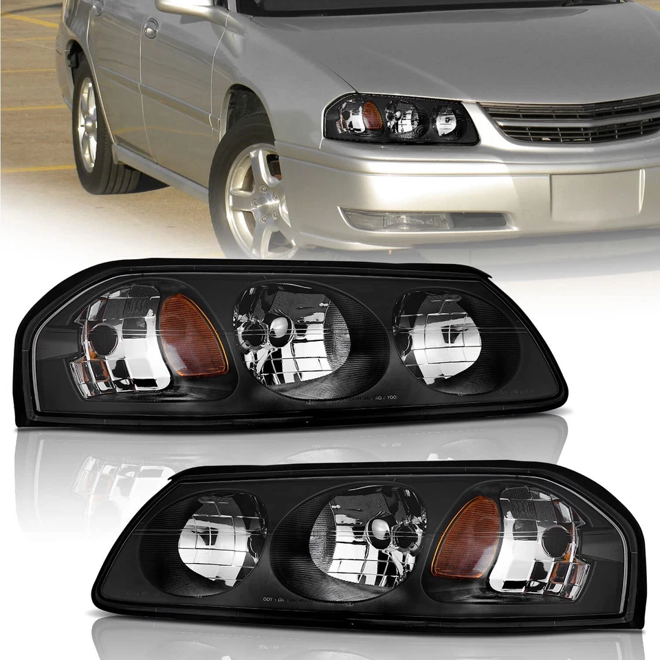WEELMOTO Pair Headlights For 2000-2005 Chevy Impala Black Headlamps Assembly Foto 1 de 4