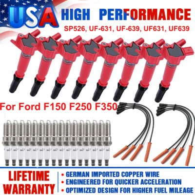 8 bobinas de encendido y juego de cables y bujía de platino para Ford F150 F350 6.2 UF631 UF639 Foto 1 de 4
