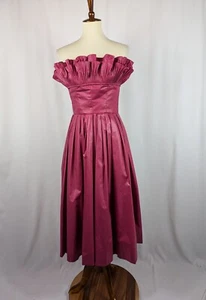 Victor Costa Pink Dress Taffeta Pleat Evening Wedding Ballgown Tea Length Sz 3 - Picture 1 of 9