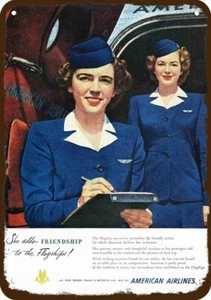 1949 AMERICAN AIRLINES Stewardess Vintage-Look DECORATIVE REPLICA METAL SIGN - Picture 1 of 1