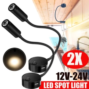 2X 12-24V LED Interior Spot Reading Light Camper Caravan Boat Button Switch USB - Picture 1 of 8